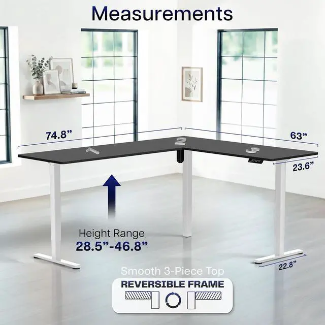 Alt view image 5 of 7 - VIVO Black / White Electric 75" x 63" Corner Standing Desk, L-Shaped Workstation
