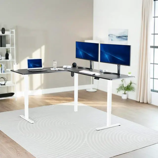 Alt view image 2 of 7 - VIVO Black / White Electric 75" x 63" Corner Standing Desk, L-Shaped Workstation