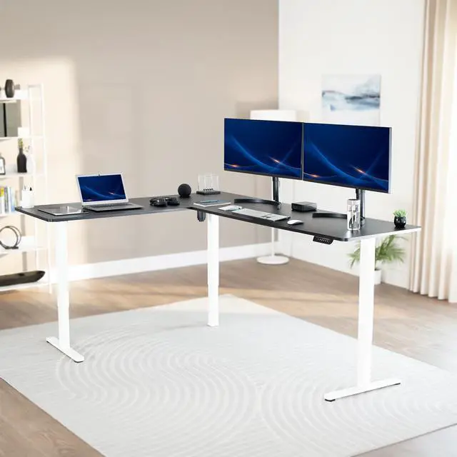 Alt view image 2 of 7 - VIVO Black / White Electric 84" x 63" Corner Standing Desk, L-Shaped Workstation