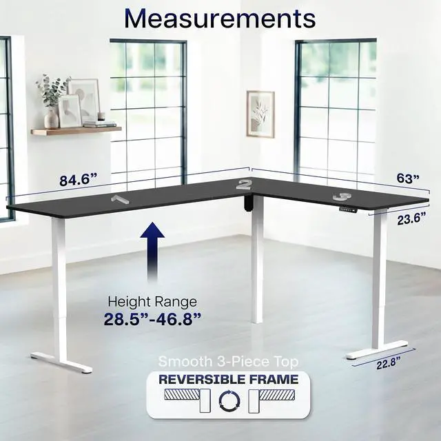 Alt view image 5 of 7 - VIVO Black / White Electric 84" x 63" Corner Standing Desk, L-Shaped Workstation