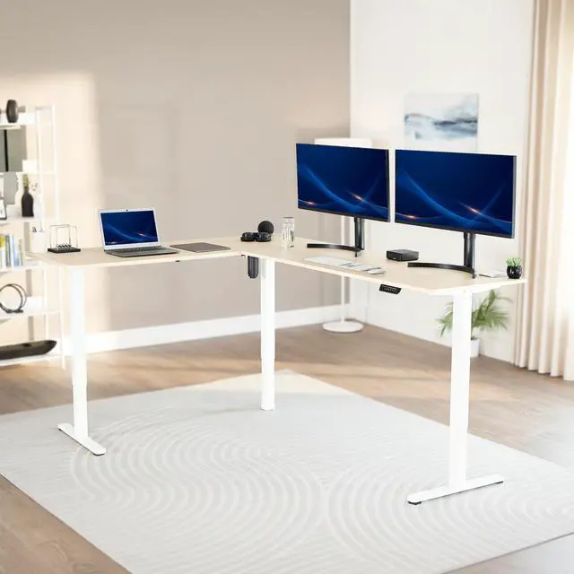 Alt view image 2 of 7 - VIVO Light Wood / White Electric 84" x 63" Corner Desk, L-Shaped Workstation