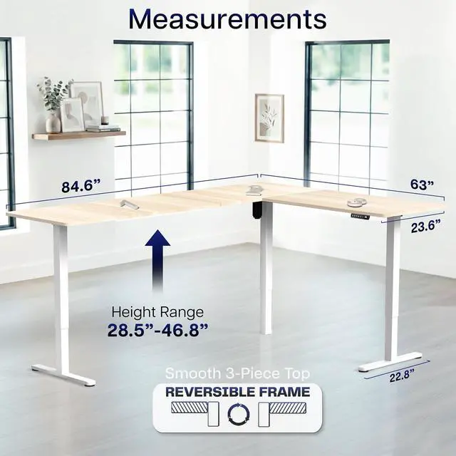 Alt view image 5 of 7 - VIVO Light Wood / White Electric 84" x 63" Corner Desk, L-Shaped Workstation