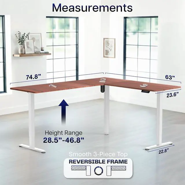 Alt view image 5 of 7 - VIVO Dark Walnut / White Electric 75" x 63" Corner Desk, L-Shaped Workstation