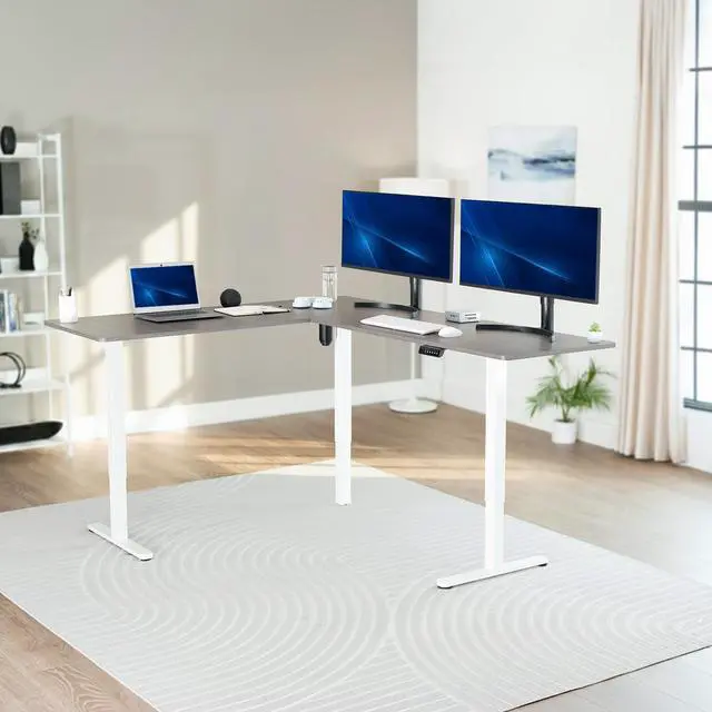 Alt view image 2 of 7 - VIVO Gray / White Electric 75" x 63" Corner Standing Desk, L-Shaped Workstation