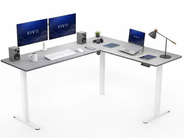 Main image of VIVO Gray / White Electric 75" x 63" Corner Standing Desk, L-Shaped Workstation