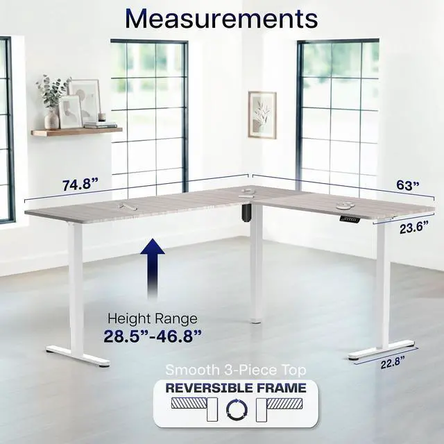 Alt view image 5 of 7 - VIVO Gray / White Electric 75" x 63" Corner Standing Desk, L-Shaped Workstation