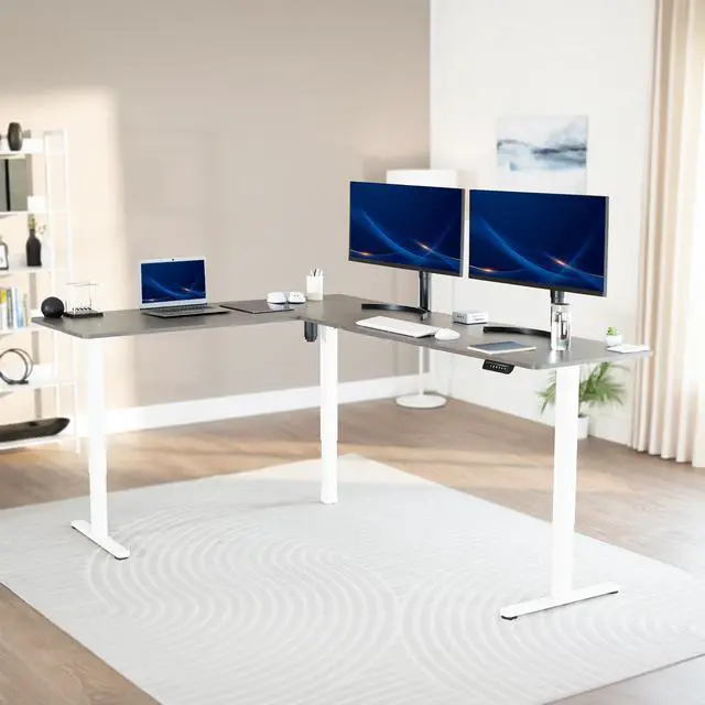 Alt view image 2 of 7 - VIVO Gray / White Electric 84" x 63" Corner Desk, L-Shaped Workstation