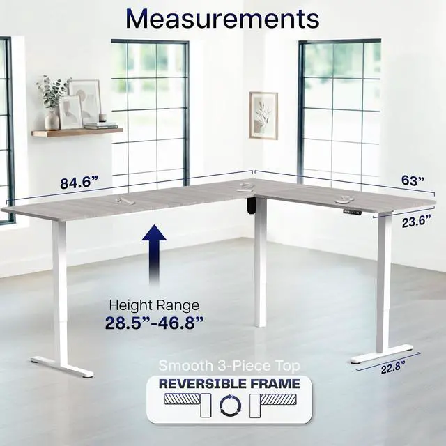 Alt view image 5 of 7 - VIVO Gray / White Electric 84" x 63" Corner Desk, L-Shaped Workstation