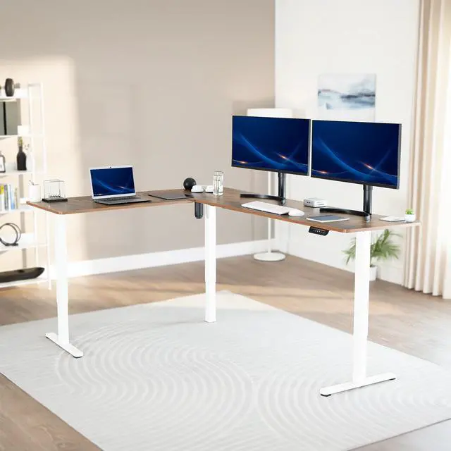 Alt view image 2 of 7 - VIVO Vintage Brown / White Electric 84" x 63" Corner Desk, L-Shaped Workstation