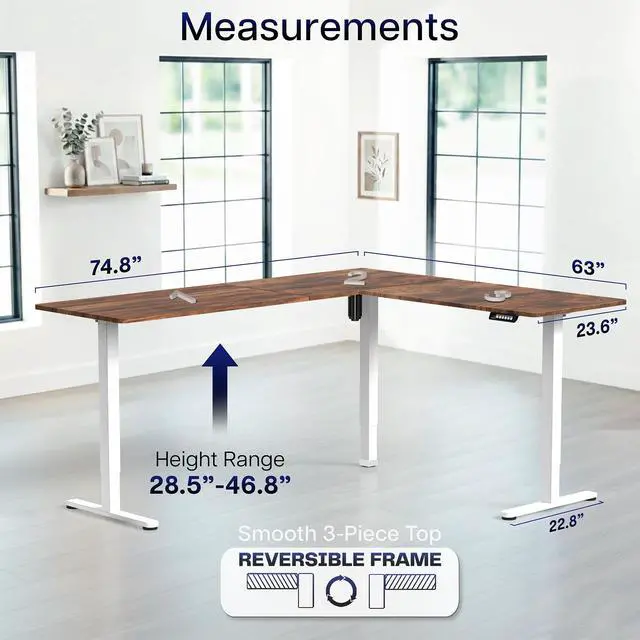Alt view image 5 of 7 - VIVO Vintage Brown / White Electric 75" x 63" Corner Standing Desk, L-Shaped