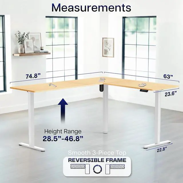 Alt view image 5 of 7 - VIVO Bamboo / White Electric 75" x 63" Corner Desk Workstation