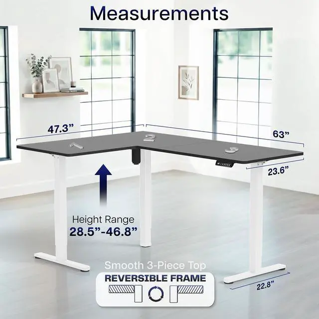 Alt view image 5 of 7 - VIVO Black / White Electric 63" x 47" Corner Standing Desk