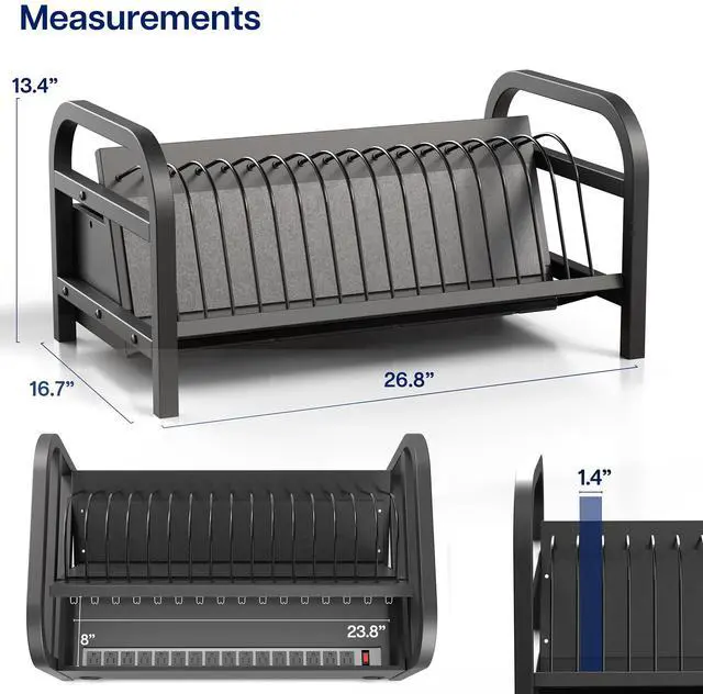 Alt view image 3 of 7 - VIVO 16-Bay Laptop and Tablet Open Charging Station with Locking Compartment