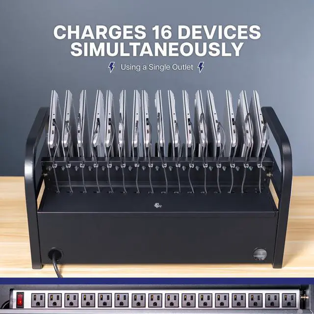 Alt view image 6 of 7 - VIVO 16-Bay Laptop and Tablet Open Charging Station with Locking Compartment