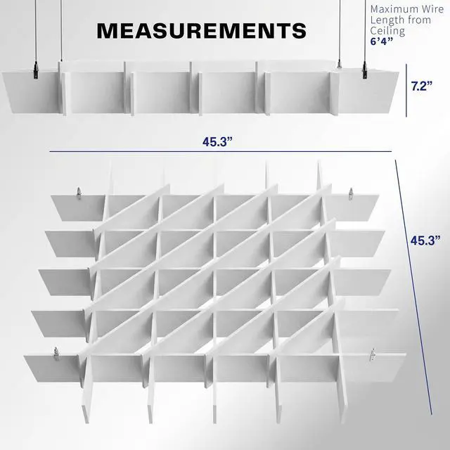 Alt view image 3 of 7 - VIVO Acoustic Ceiling Waffle Panel, 45" x 45" Hanging Sound Absorber, White