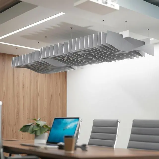 Alt view image 2 of 7 - VIVO Light Gray 47 x 14 Sound Absorber Panel, Acoustic Ceiling Waffle Wave