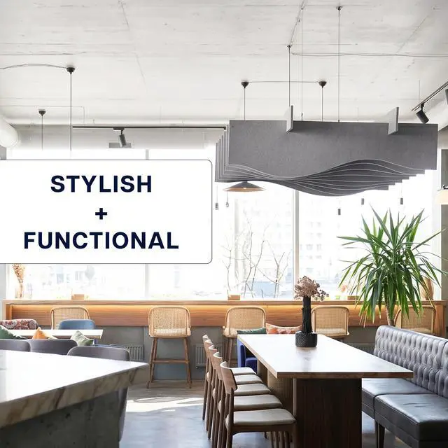 Alt view image 5 of 7 - VIVO Light Gray 47 x 14 Sound Absorber Panel, Acoustic Ceiling Waffle Wave