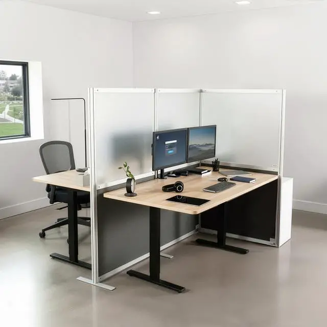 Alt view image 2 of 7 - VIVO T-Shaped Modular Wall System, 4 PET/Acrylic Panels, Office Cubicle Dividers