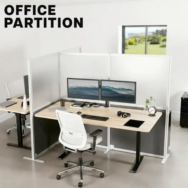 Alt view image 4 of 7 - VIVO T-Shaped Modular Wall System, 4 PET/Acrylic Panels, Office Cubicle Dividers