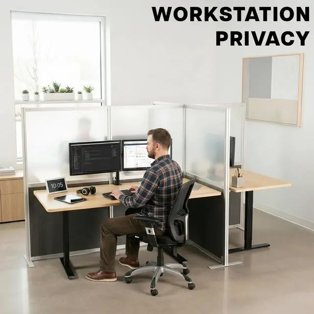 Alt view image 7 of 7 - VIVO T-Shaped Modular Wall System, 4 PET/Acrylic Panels, Office Cubicle Dividers