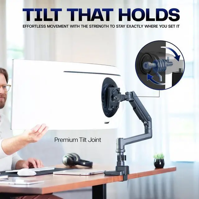 Alt view image 2 of 7 - Single Ultra Wide Monitor Pneumatic Spring Desk Mount Stand, Max VESA 100x100