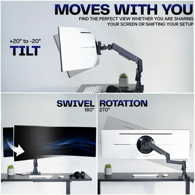 Alt view image 7 of 7 - Single Ultra Wide Monitor Pneumatic Spring Desk Mount Stand, Max VESA 100x100