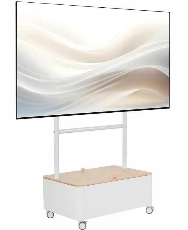 Main image of VIVO White Studio Rolling TV Stand, 43-65 Screen, Bamboo Cover Hidden Storage