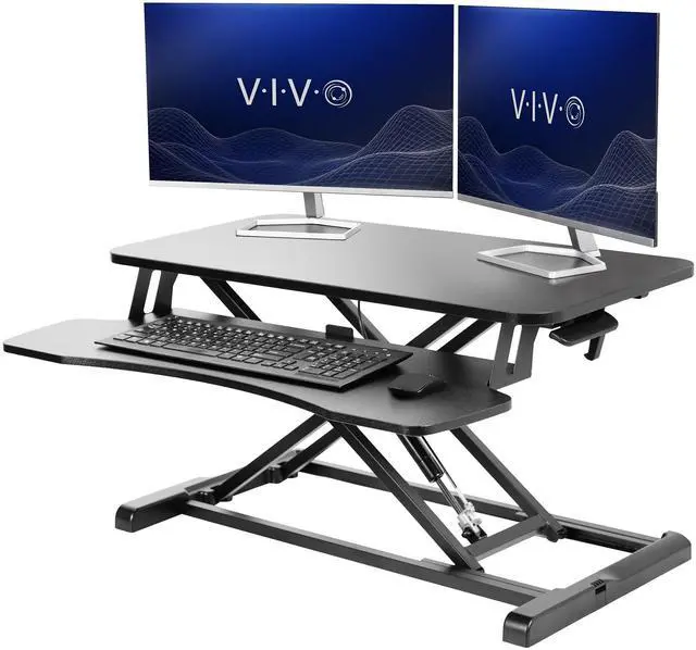 Main image of VIVO Black Height Adjustable Standing Desk Monitor Riser 32" Sit Stand Tabletop