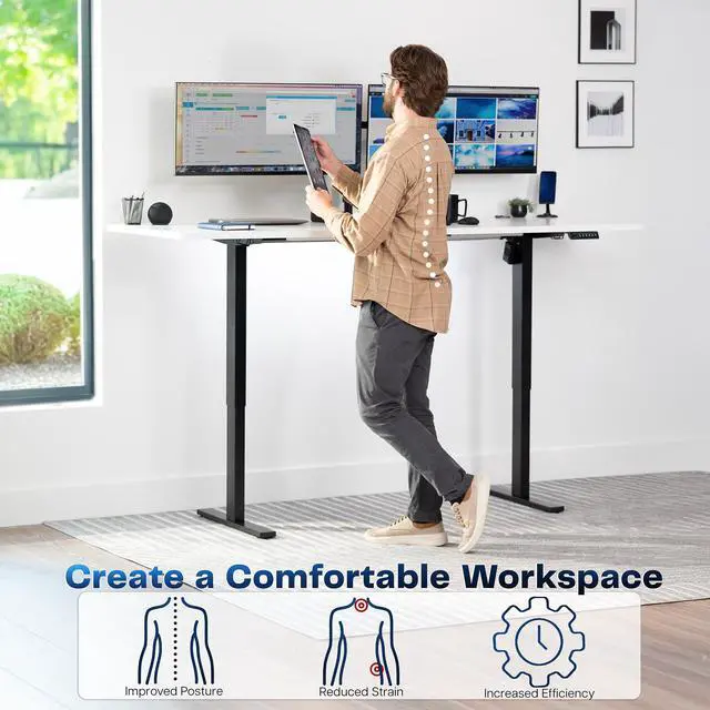 Alt view image 3 of 7 - VIVO Electric 83 x 30 Stand Up Desk Workstation, White Table Top, Black Frame