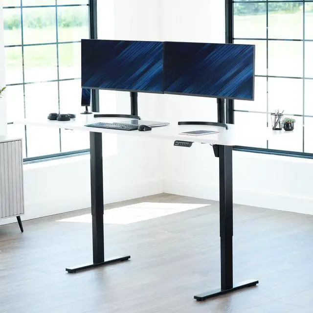 Alt view image 2 of 7 - VIVO Electric 83 x 30 Stand Up Desk Workstation, White Table Top, Black Frame