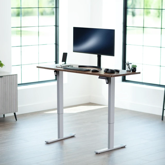 Alt view image 2 of 7 - VIVO Electric 60 x 24 Stand Up Desk, Vintage Brown Table Top, Gray Frame