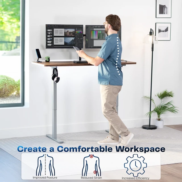 Alt view image 3 of 7 - VIVO Electric 60 x 24 Stand Up Desk, Vintage Brown Table Top, Gray Frame