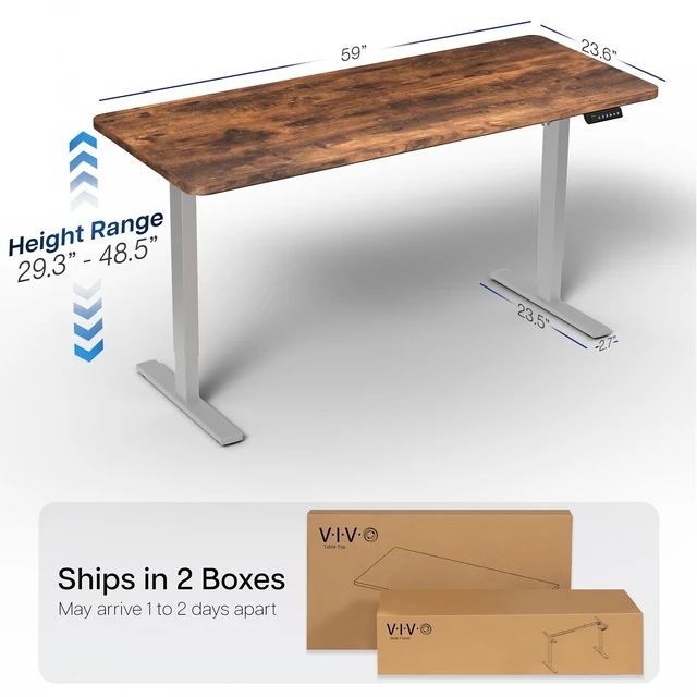 Alt view image 4 of 7 - VIVO Electric 60 x 24 Stand Up Desk, Vintage Brown Table Top, Gray Frame