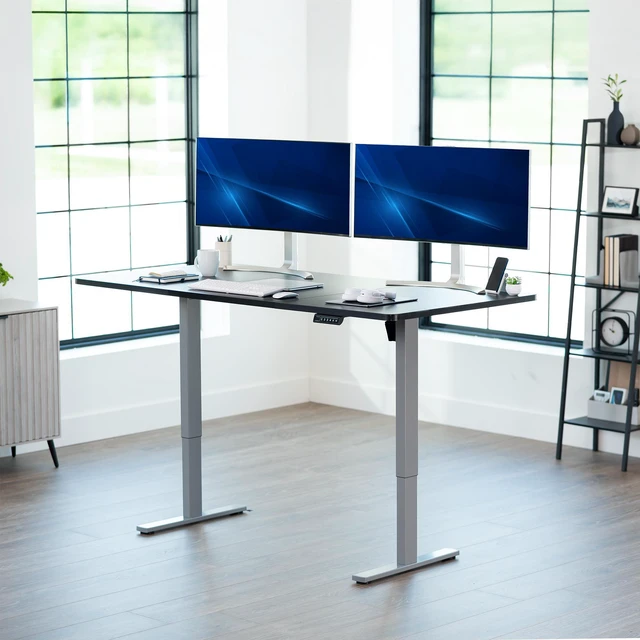 Alt view image 2 of 7 - VIVO Electric 71 x 30 Stand Up Desk Workstation, Black Table Top, Gray Frame