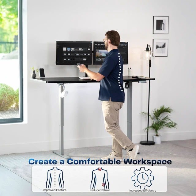 Alt view image 3 of 7 - VIVO Electric 71 x 30 Stand Up Desk Workstation, Black Table Top, Gray Frame