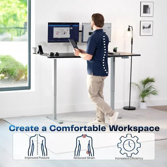 Alt view image 3 of 7 - VIVO Electric 71 x 36 Stand Up Desk, Black Table Top, Gray Frame