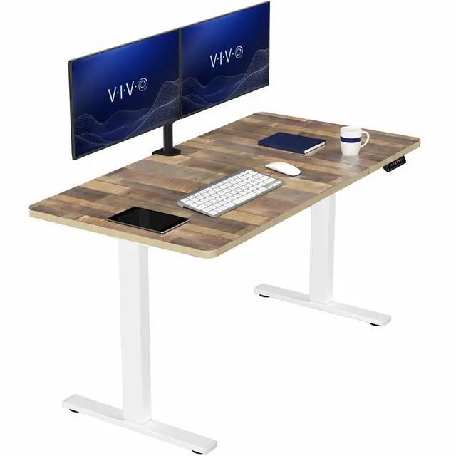 Main image of VIVO Electric 60 x 30 Stand Up Desk, Reclaimed Wood Top, White Frame