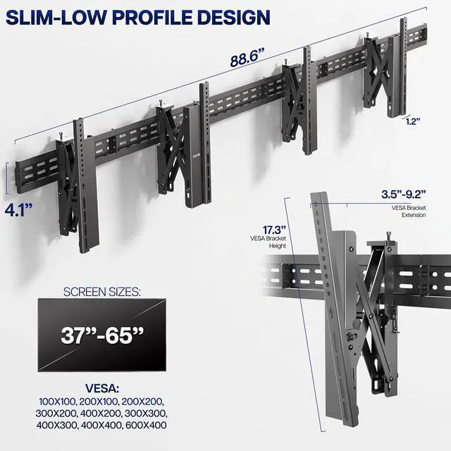 Alt view image 3 of 7 - VIVO Pop-Out 1x2 Video Wall Mount, Double TV Wall Mount Fits 2 Screens 37-65