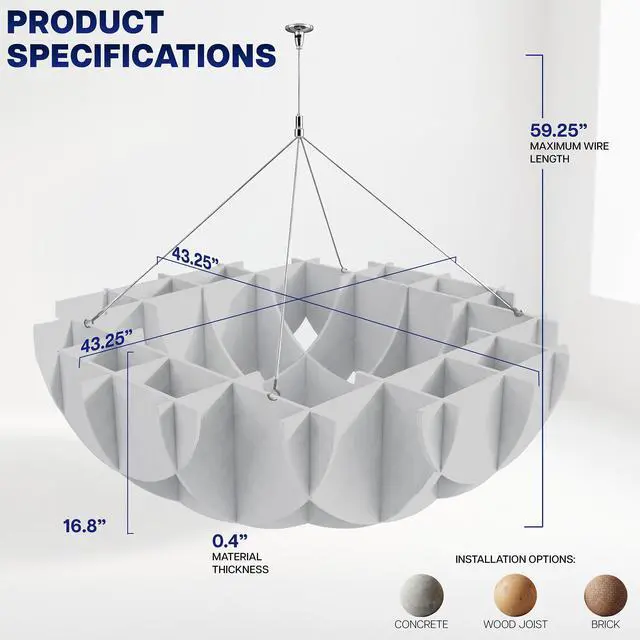 Alt view image 4 of 7 - VIVO Light Gray 43.25 x 16.8 Semi Circle Hanging Acoustic Sound Panel