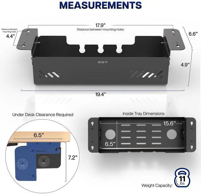 Alt view image 4 of 7 - VIVO 19.4" Screw-On Under Desk Cable Management Box, Flip-Open Lid, Holds 11lbs
