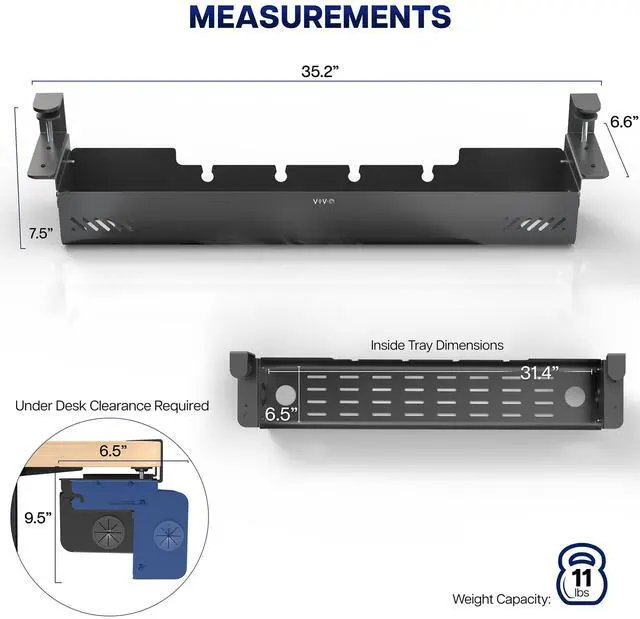 Alt view image 4 of 7 - VIVO 35" Clamp-On Under-Desk Cable Management Box, Flip-Open Lid, Holds 11lbs