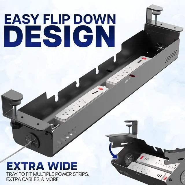 Alt view image 5 of 7 - VIVO 35" Clamp-On Under-Desk Cable Management Box, Flip-Open Lid, Holds 11lbs