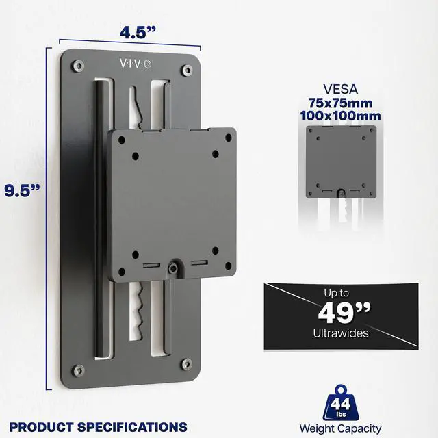 Alt view image 3 of 7 - VIVO Ultrawide Heavy Duty Monitor Mount Wall Bracket, Screens up to 49