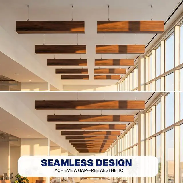 Alt view image 2 of 7 - VIVO Walnut Wood Grain PET Baffles, Acoustic Ceiling Beams, 47" x 7", 4-Pack