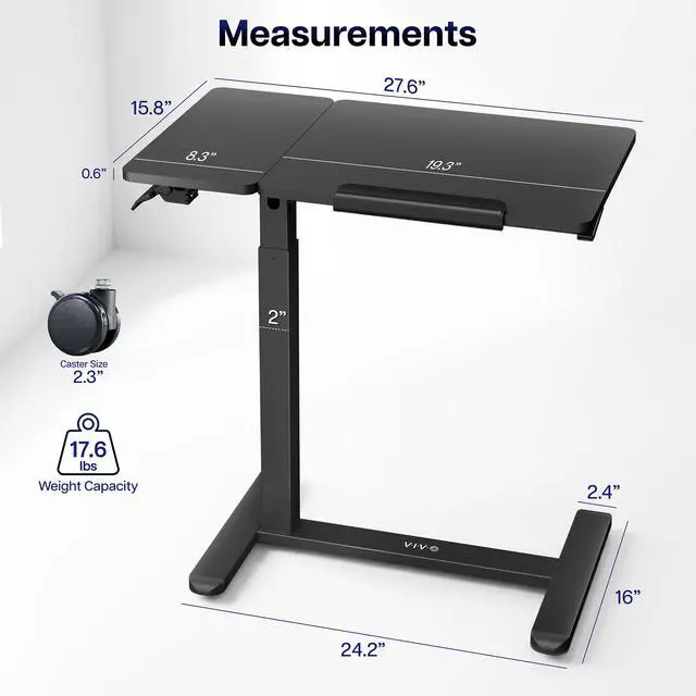 Alt view image 3 of 7 - VIVO 28 x 16 Rolling Tilting Desk, Height Adjustable, 2 Caster Options