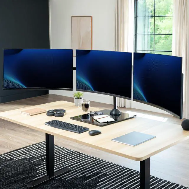 Alt view image 2 of 7 - VIVO Triple Monitor Stand for Desk with Glass Base, Holds 3 Screens up to 32"