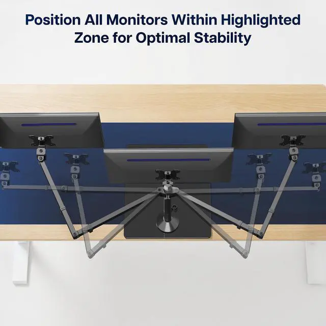 Alt view image 6 of 7 - VIVO Triple Monitor Stand for Desk with Glass Base, Holds 3 Screens up to 32"
