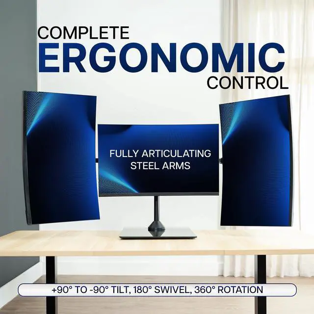 Alt view image 7 of 7 - VIVO Triple Monitor Stand for Desk with Glass Base, Holds 3 Screens up to 32"