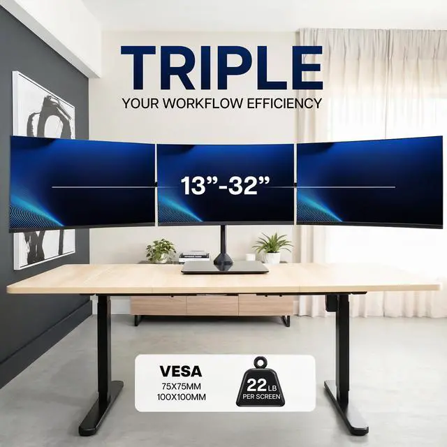 Alt view image 5 of 7 - VIVO Triple Monitor Stand for Desk with Glass Base, Holds 3 Screens up to 32"