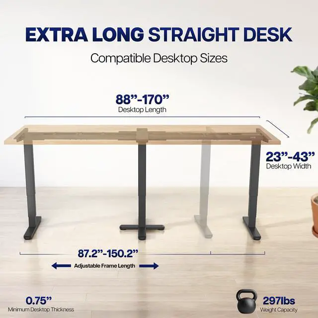 Alt view image 6 of 7 - VIVO Electric Triple Motor 3 Leg L or I-Shaped Sit-Stand Desk Frame